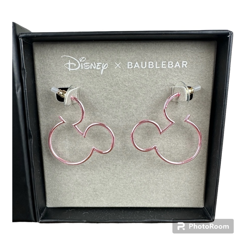 DISNEY X BAUBLEBAR Mickey Silhouette‎ Hoop Earrings Chrome Pink